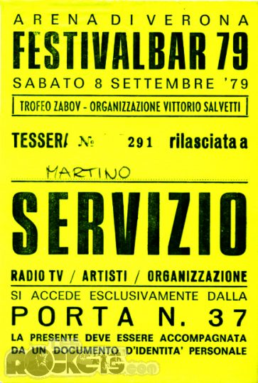 Il pass per l'accesso al Festivalbar '79 - © LesROCKETS.com